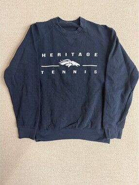 Vintage Heritage High School Tennis Broncos Crewneck Sweatshirt Navy Mens M